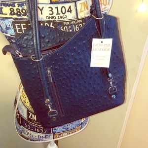 Genuine leather dark navy purse